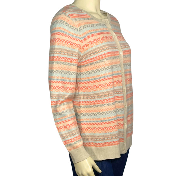 3-FOR-$30 Croft & Barrow Sz M Knit Cardigan Sweater Fair Isle Striped Peach - Picture 3 of 8